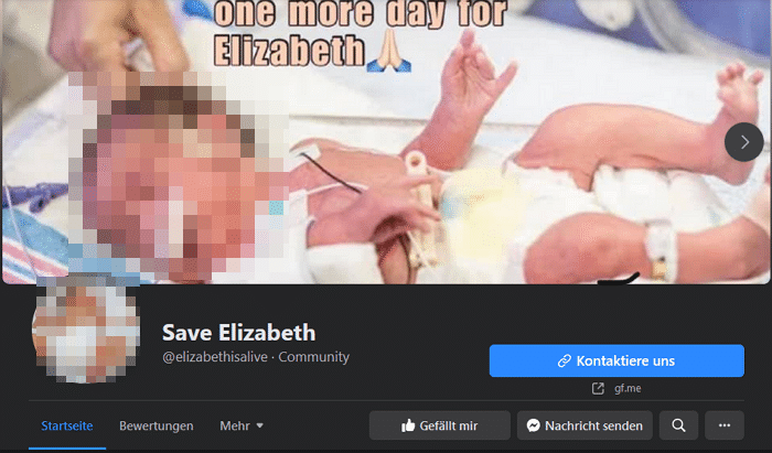Die Spendenseite auf Facebook für das Baby