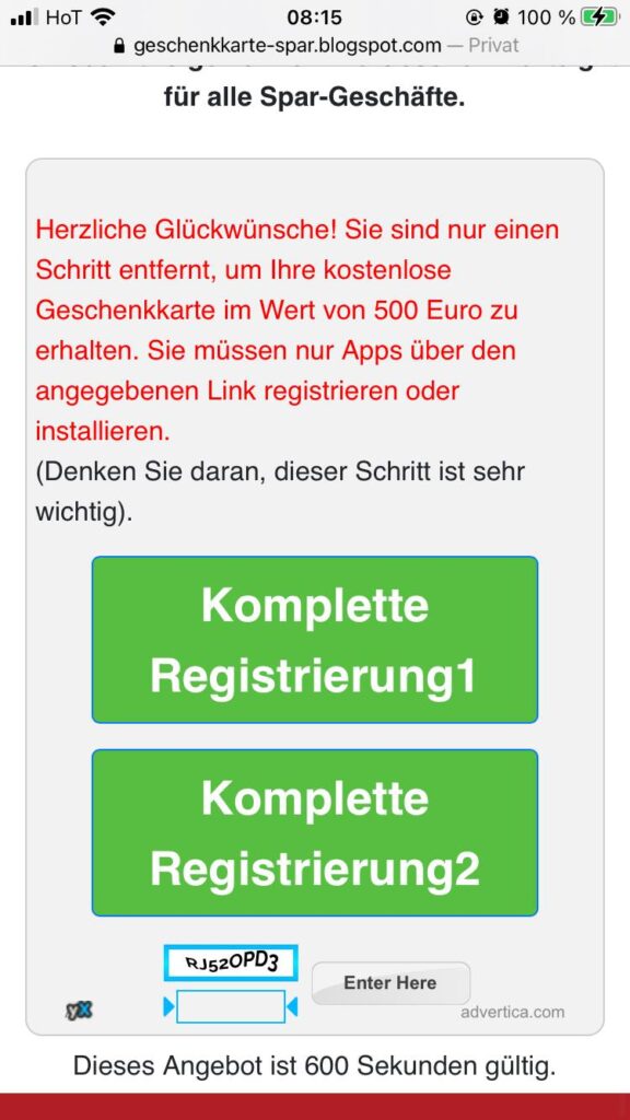 Screenshot: ... und sich noch für eine App registrieren...