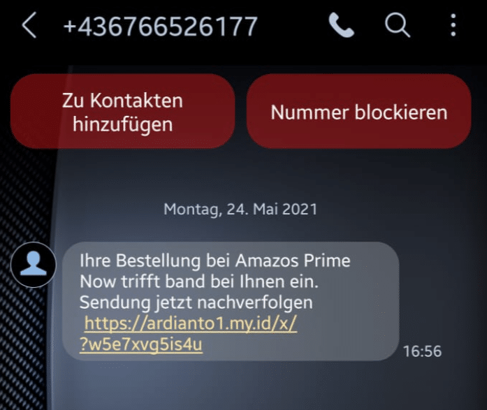 Screenshot der SMS