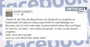 Faktencheck: „Danke für den Rat, die Algorithmen von Facebook zu umgehen, es funktioniert!“