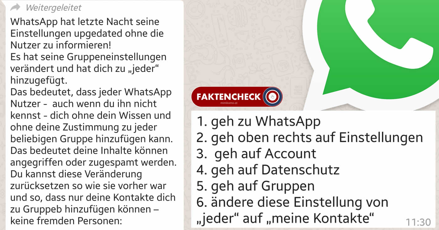 Kettenbrief: "WhatsApp hat letzte Nacht seine Einstellungen upgedatet..."