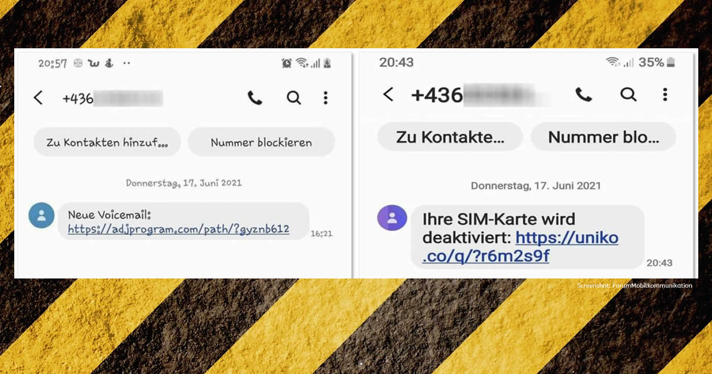 Neue Fake-SMS „Voice-Mail“ und „SIM-Karte deaktiviert“ im Umlauf