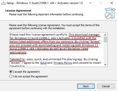 Falsche Windows 11-Versionen installieren Malware – mimikama.org Der Installer weist sogar auf die zweifelhaften Programme hin