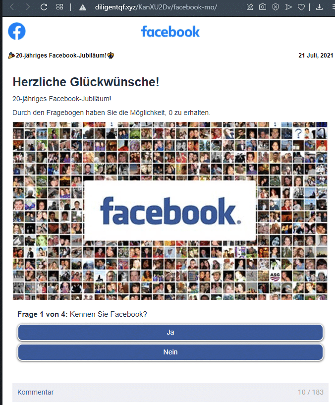 Eine nachgebaute Facebook-Seite mit der Umfrage