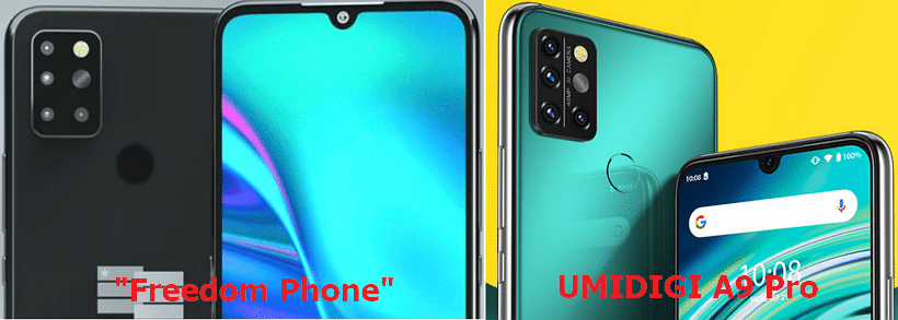 Links: "Freedom Phone", Rechts: billiges Smartphone aus China