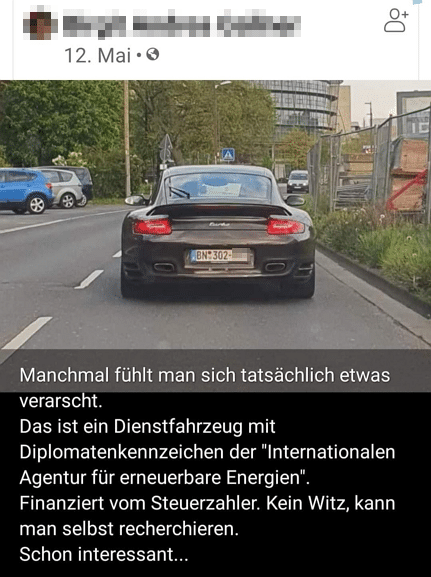 Was hat dieser Porsche mit der Agentur für erneuerbare Energien zu tun? (Faktencheck) – mimikama.org Wurde der Porsche von Steuergeldern gekauft?