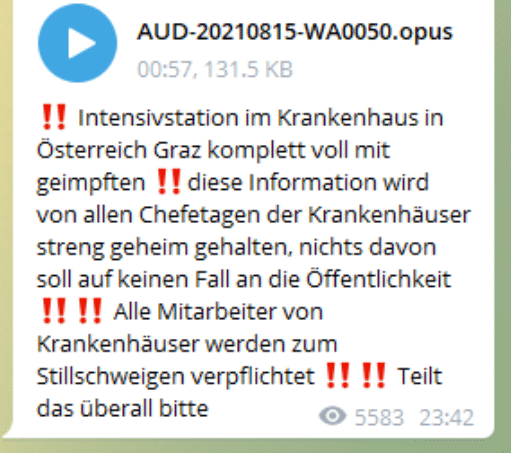 Intensivstation voll mit Geimpften? – mimikama.org Screenshot / Telegram