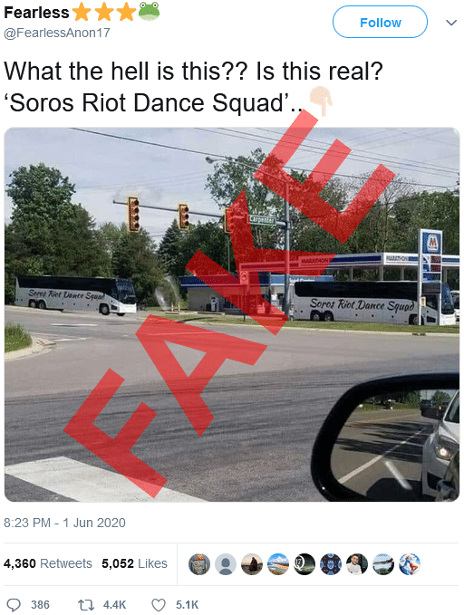Interne Dokumente zeigen: US-Polizei jagte nicht-vorhandene Antifa-Busse – mimikama.org Tweet mit gefälschtem Bild der Antifa-Busse