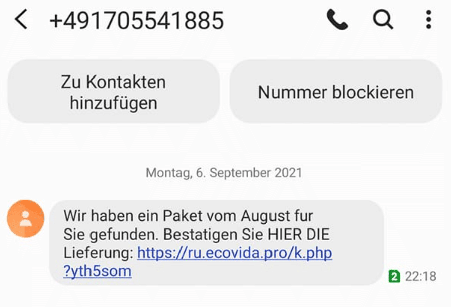 Achtung vor der AUGUST PAKET - SMS