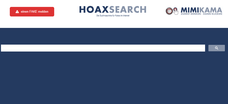 Screenshot: Hoaxsearch. Die Suchmaschine von Mimikama