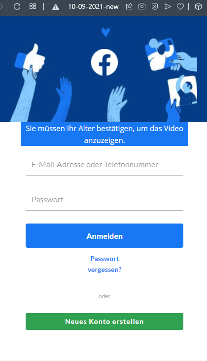 Screenshot der gefälschten Login-Seite von Facebook