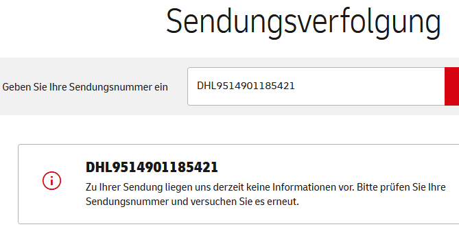 Die DHL-Sendungsverfolgung kennt das Paket nicht