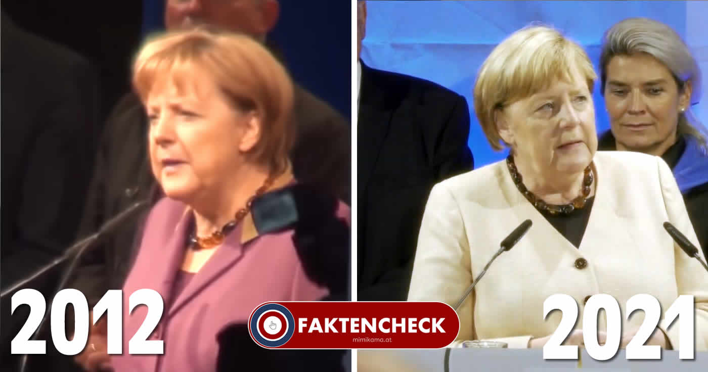 Links: Merkel 2012 in Stuttgart. Rechts: Merkel 2021 in Stralsund.