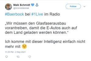 Annalena Baerbock forderte nicht, E-Autos mit Glasfaserkabeln zu laden – mimikama.org Screenshot Twitter / gelöschter Beitrag