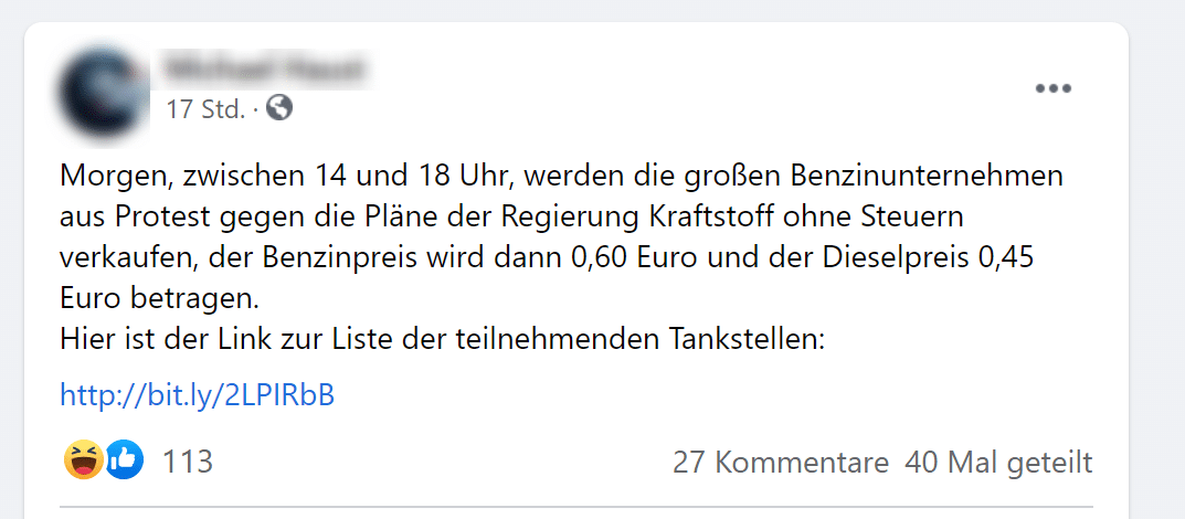 Benzinpreis wird 0,60 € und der Dieselpreis 0,45 € betragen. Ein Faktencheck