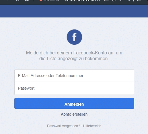Screenshot einer von Betrügern erstellen falschen Facebook-Anmeldeseite
