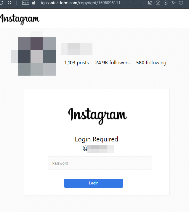 Screenshot der falschen Instagram-Seite