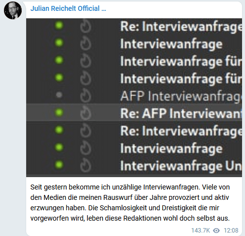 Angebliche Interviewanfragen an Reichelt