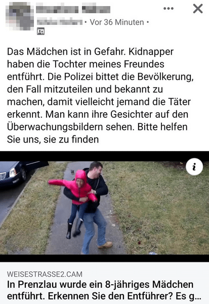 Der Facebook-Beitrag über ein angeblich entführtes Mädchen