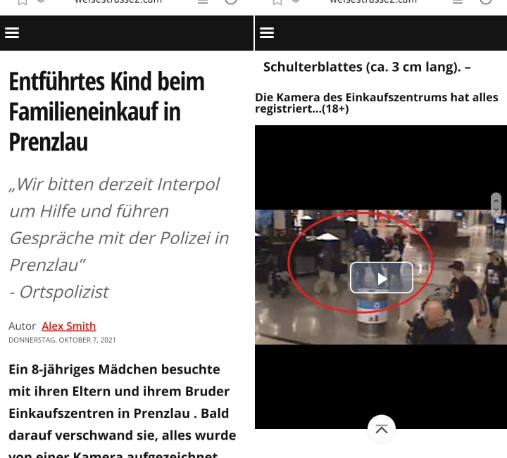 Der Lockartikel über das angeblich entführte Mädchen