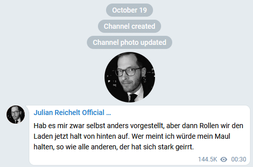 Die erste Nachricht des falschen Reichelt