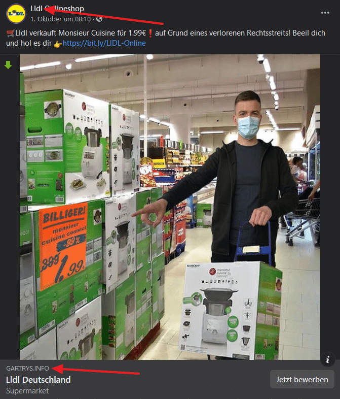 Die gefälschte Lidl-Seite auf Facebook