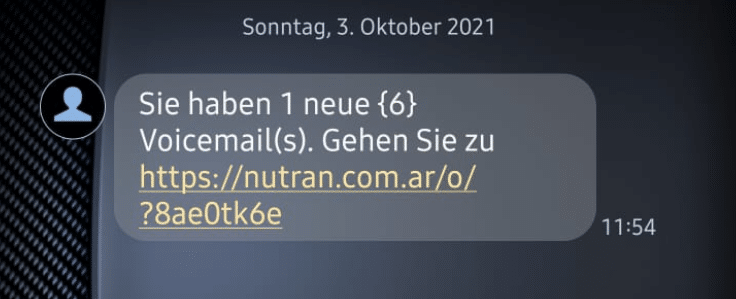 Screenshot der betrügerischen SMS