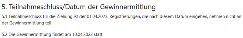 Datum-Wirrwar in den Teilnahmebedingungen