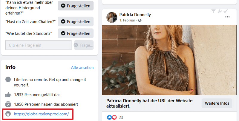 Die Facebookseite der vermeintlichen Künstlerin
