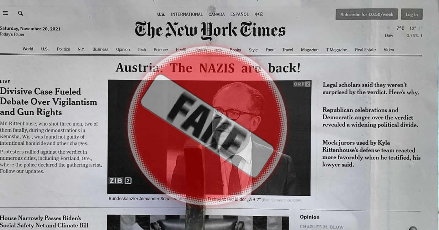 Gefälschte Schlagzeile der New York Times: "Austria: The NAZIS are back"
