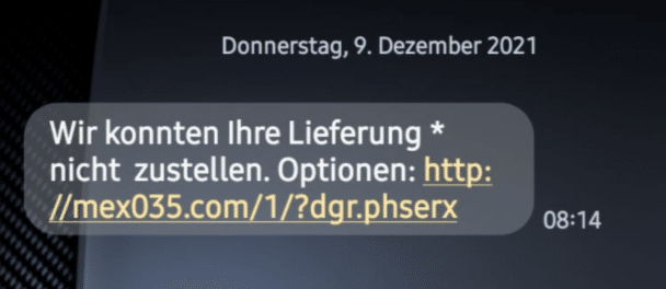 Screenshot einer gefälschten Paket-SMS