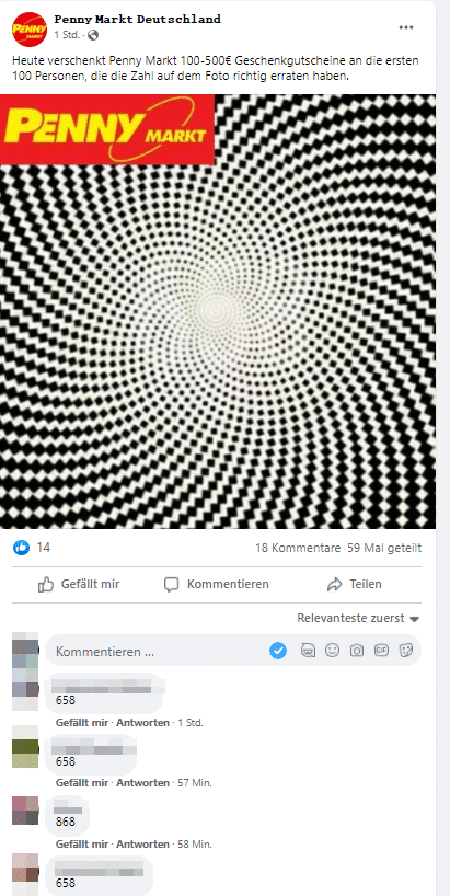 Screenshot des Gewinnspieles auf Facebook vom 10.12.2021