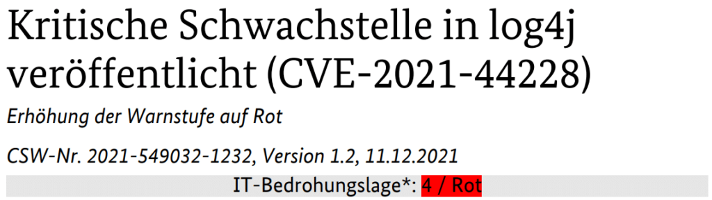 BSI: Deutsche Cyberbehörde ruft Alarmstufe Rot aus – mimikama.org Screenshot: Update: Kritische Schwachstelle in log4j veröffentlicht