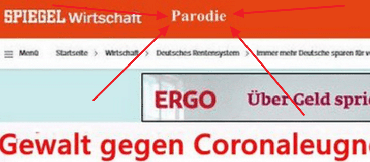Der Screenshot wurde als "Parodie" markiert