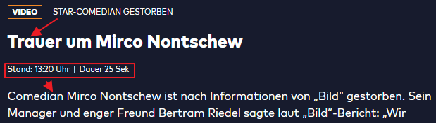 Die Überschrift um 13:20 Uhr (Screenshot im Chrome Browser)