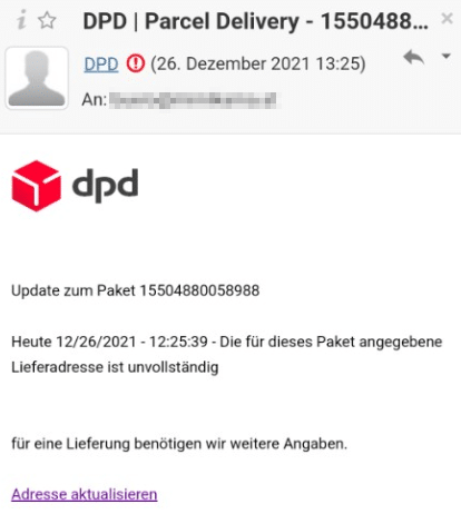 Die gefälschte DPD-Mail