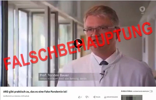 Nein, ARD gibt nicht zu, dass es eine Fake Pandemie ist! / Screenshot Video
