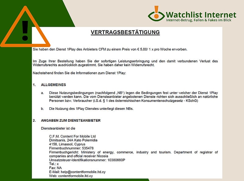 Eine Leserin hat ohne ihr Wissen einen Abo-Vertrag abgeschlossen. ©Watchlist Internet