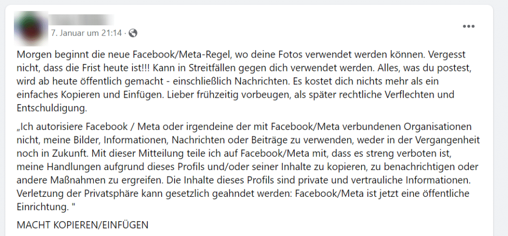 Nein, auch 2022 gibt es keine neue Facebook/Meta-Regel!