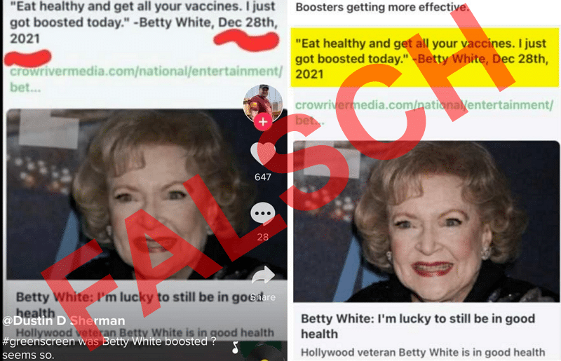 Betty White sagte nie, dass sie die Booster-Impfung bekam