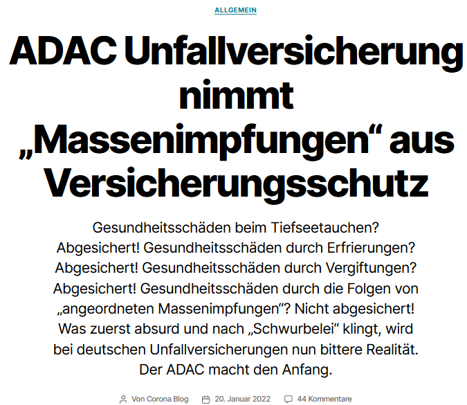 Die Behauptung über die ADAC-Unfallversicherung in einem Blog
