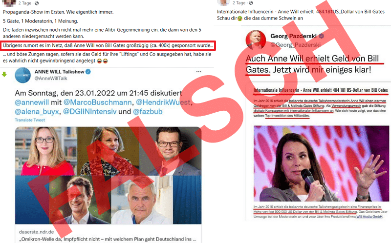Anne Will erhält kein Geld von Gates - Ein falsches Gerücht verselbstständigt sich – mimikama.org Die Falschbehauptung über Gates und Anne Will