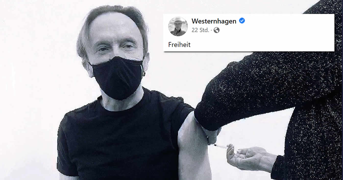 Freiheit-Schöpfer Westernhagen lässt sich mit Maske impfen.