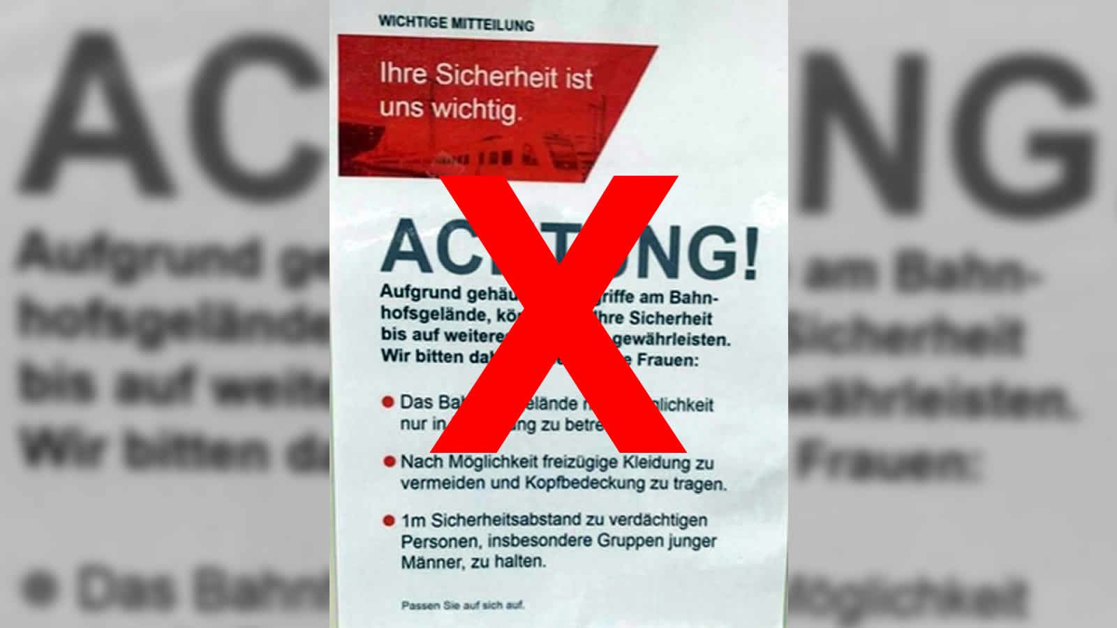 Fake: Hinweisschild am Bahnhof "Frauen nur in Begleitung"