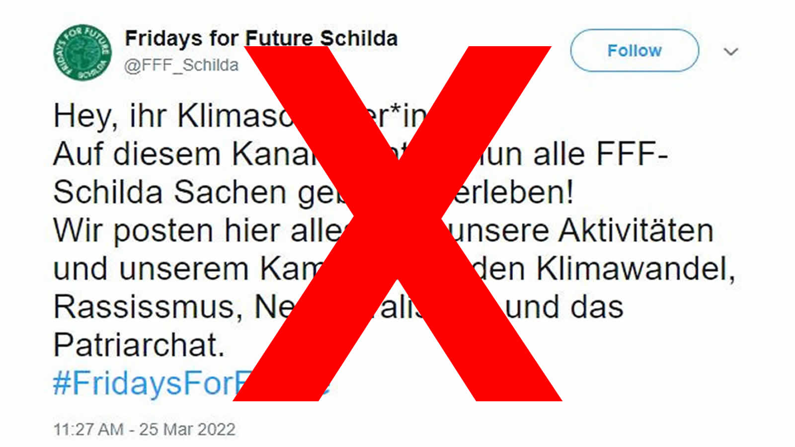 "Fridays for Future Schilda" kein echter FFF-Account auf Twitter