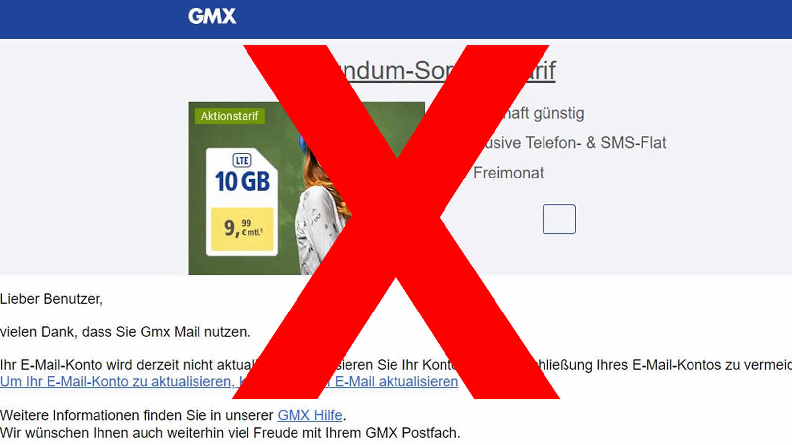 Achtung Phishing: "Aktualisieren Sie Ihr GMX-Konto"