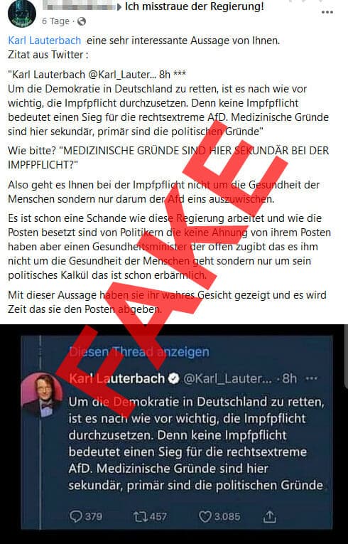 Fake tweet from Karl Lauterbach
