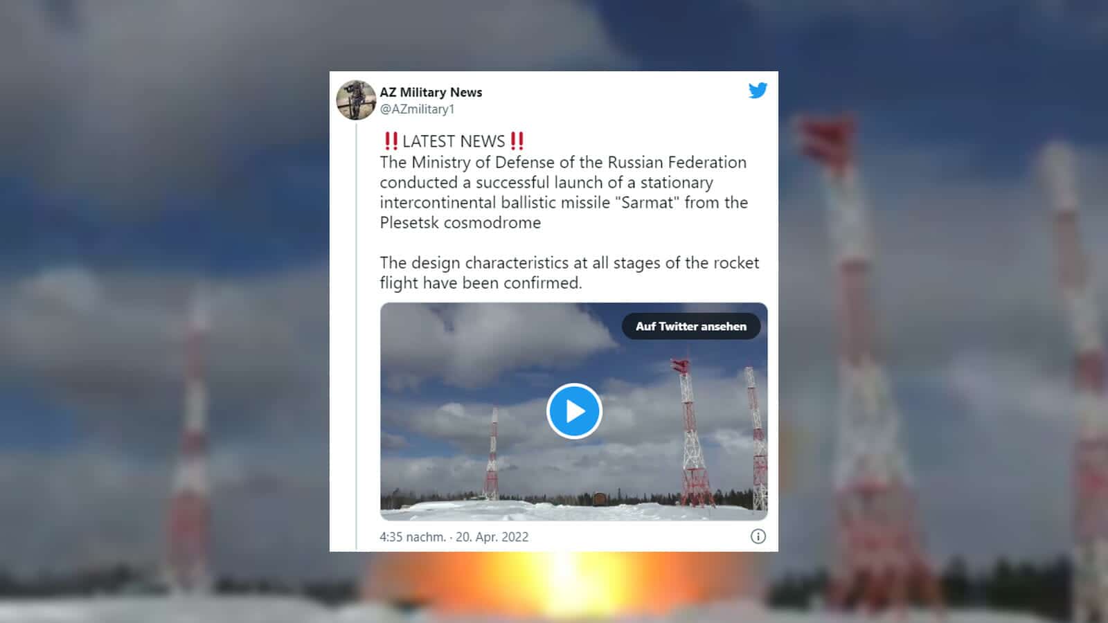 Test einer Rakete in Russland: Nachricht echt, Video falsch!