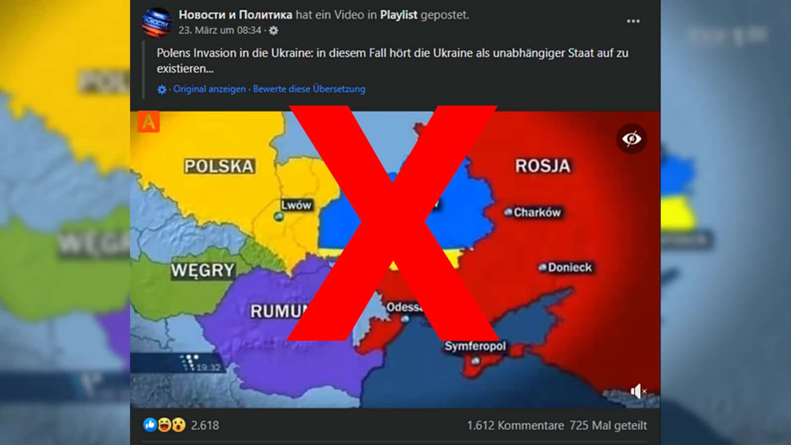 Diese Karte zeigt keine aktuell geplante Aufteilung der Ukraine / Screenshot Facebook