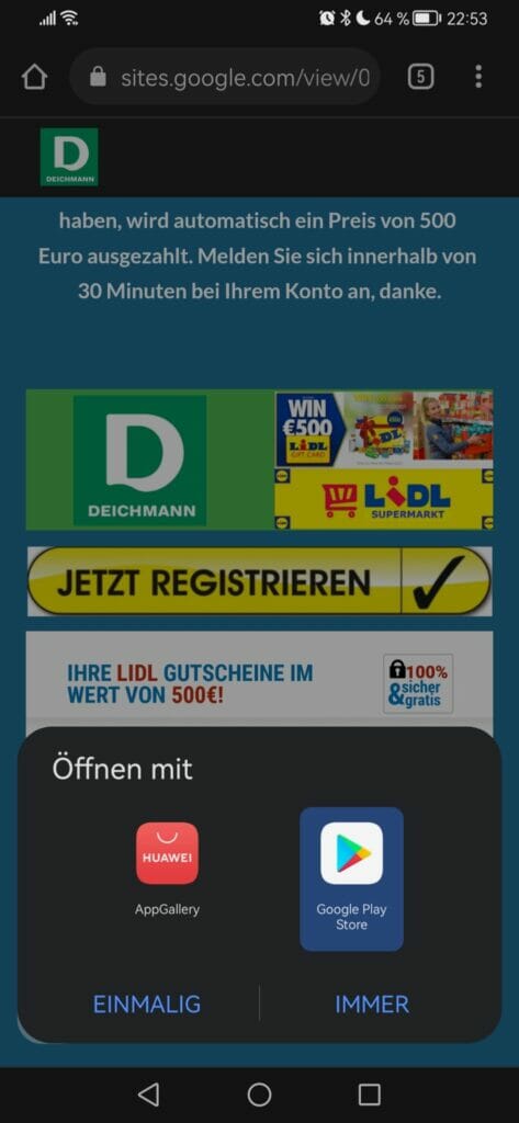 Screenshot Deichmann Fake-Gewinnspiel